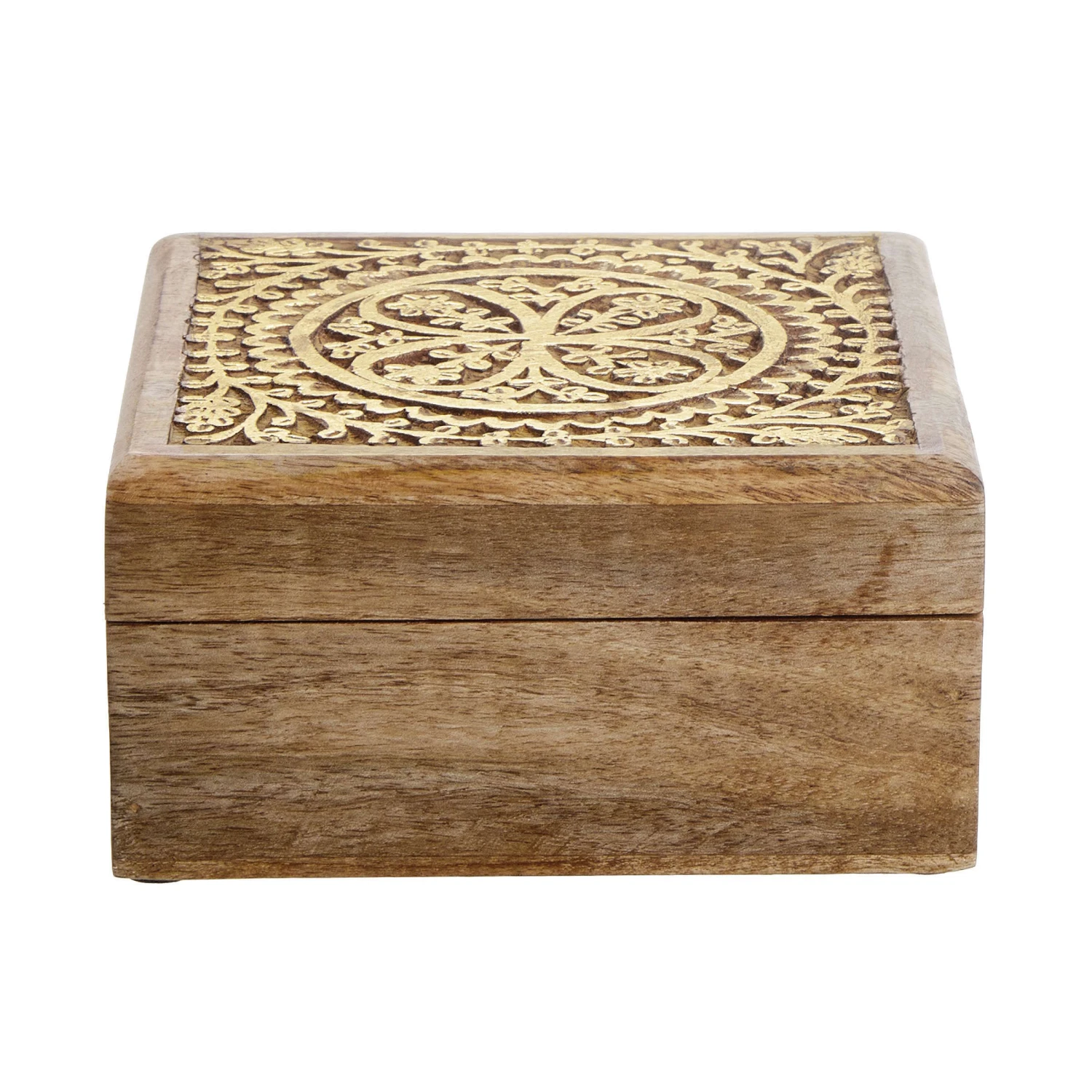 Truhe Mit Schnitzerei L 17 X B 17cm TREASURE In Hellbraun-Gold 4 Truhe Mit Schnitzerei L 17 X B 17cm TREASURE In Hellbraun-Gold – Bild 2