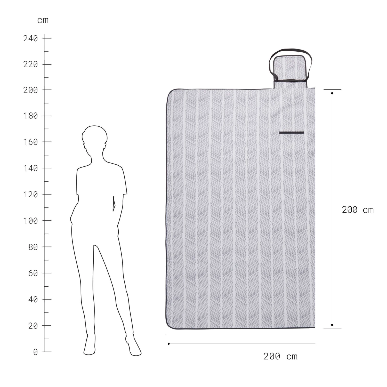 XXL-Picknickdecke Streifen L 200 X B 200cm GET TOGETHER In Hellgrau-Anthrazit 5 XXL-Picknickdecke Streifen L 200 X B 200cm GET TOGETHER In Hellgrau-Anthrazit – Bild 3