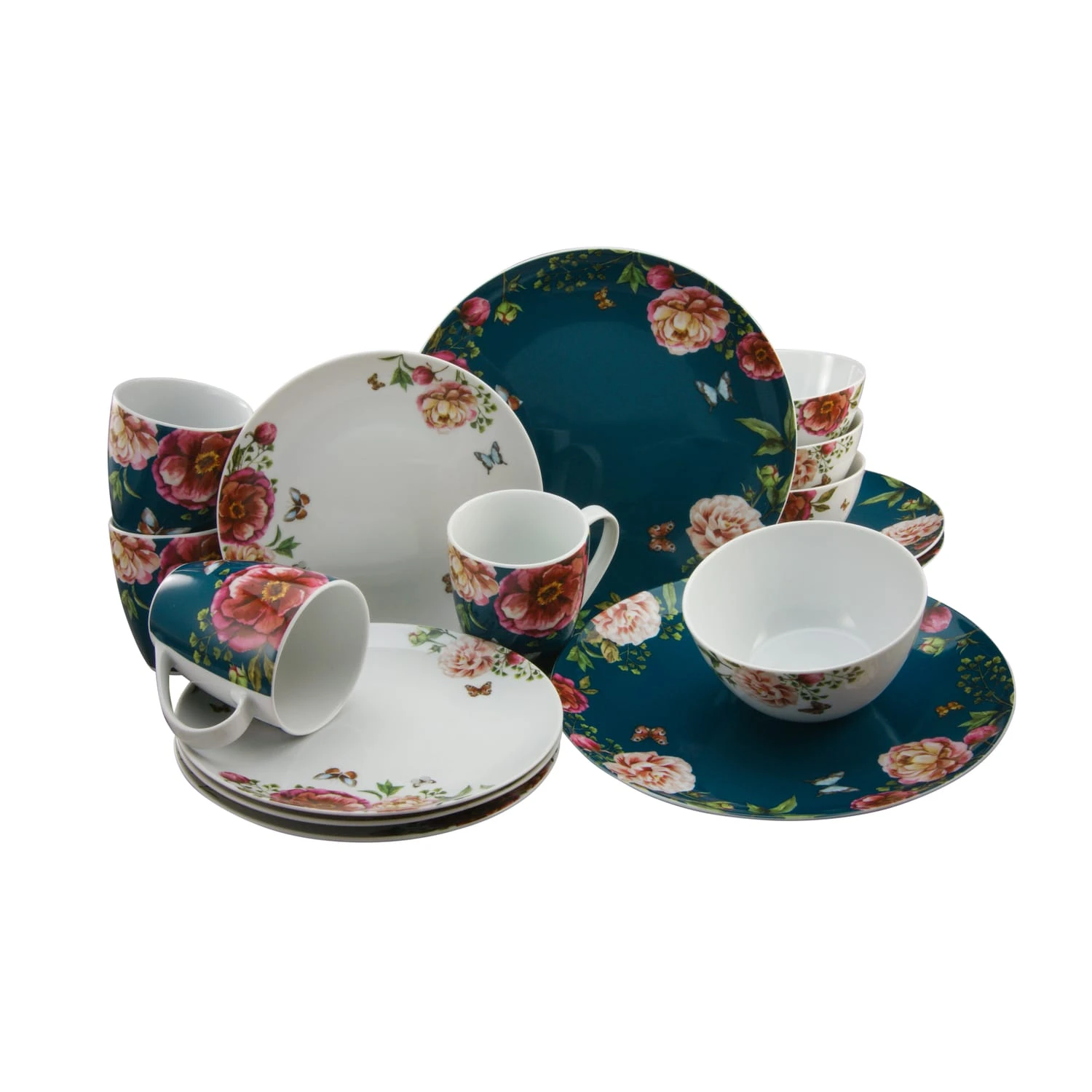 CreaTable Enjoy Roses Kombiservice 16 Teilig In Petrol 3 CreaTable Enjoy Roses Kombiservice 16 Teilig In Petrol