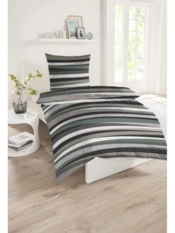 Schiesser Satin-Bettwäsche-Set "Kilian" In Grau/ Braun/ Grün -Einrichtungsgeschäft schiesser satin bettwasche set kilian in grau braun grun 1